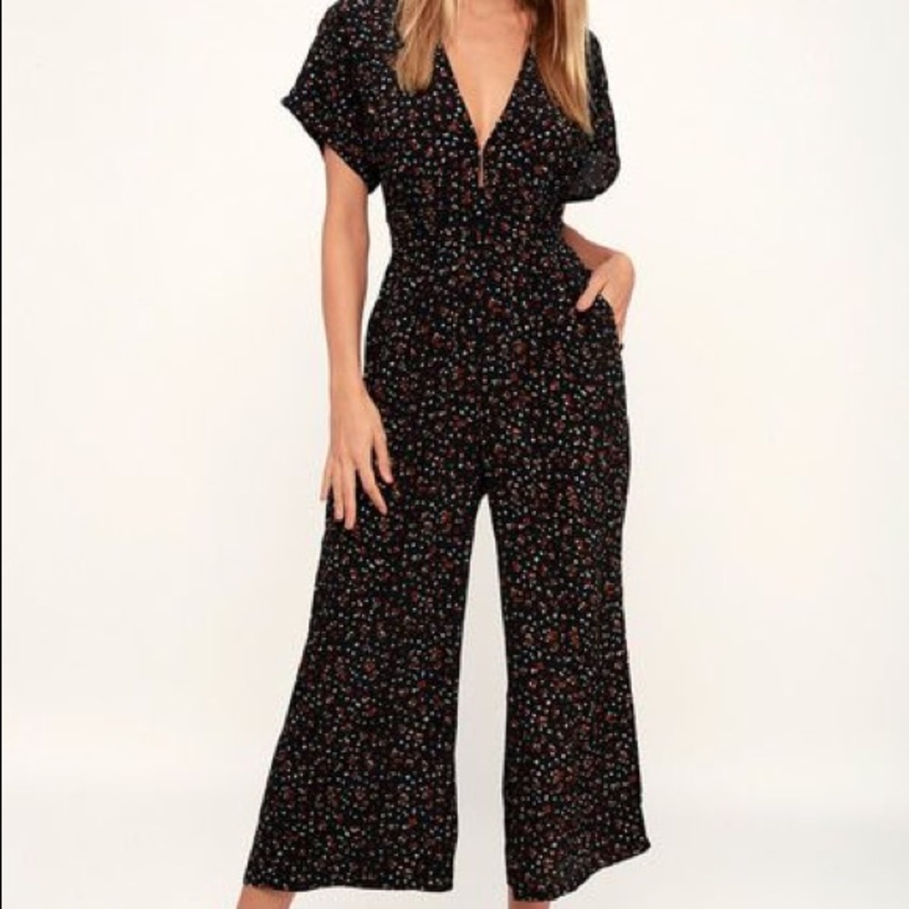 Alena Black Floral Short Sleeve Culotte Jumpsuit
